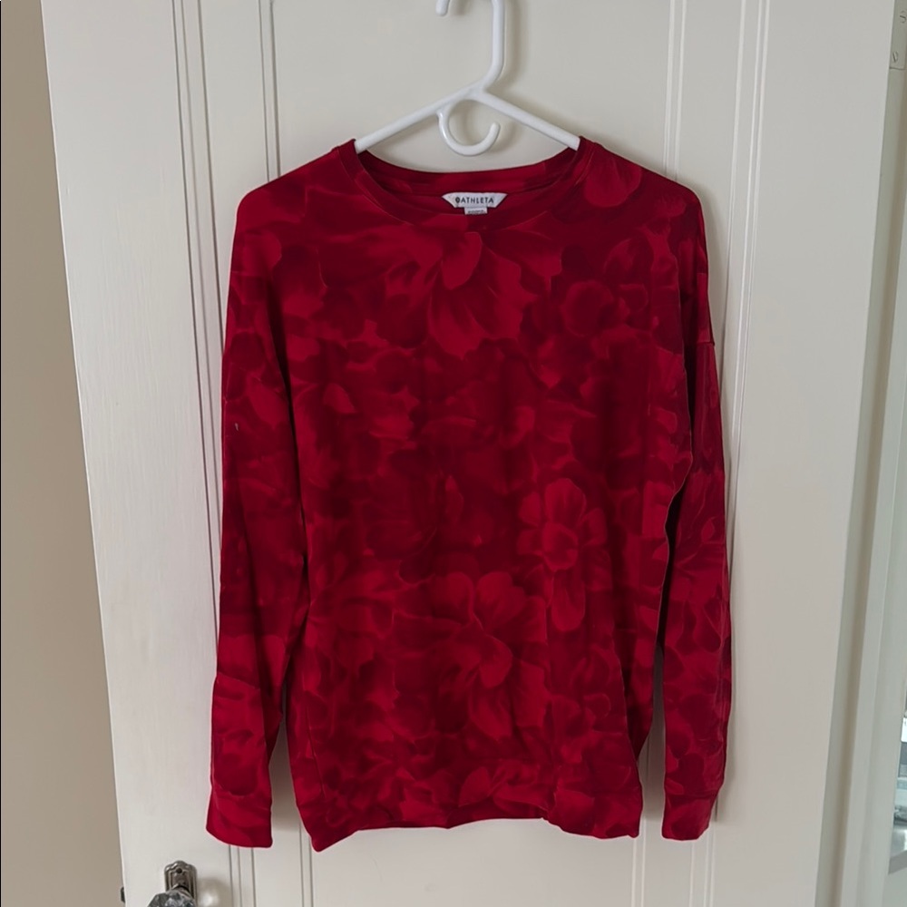 Athleta Red Crew Neck Sweater with Textured Design